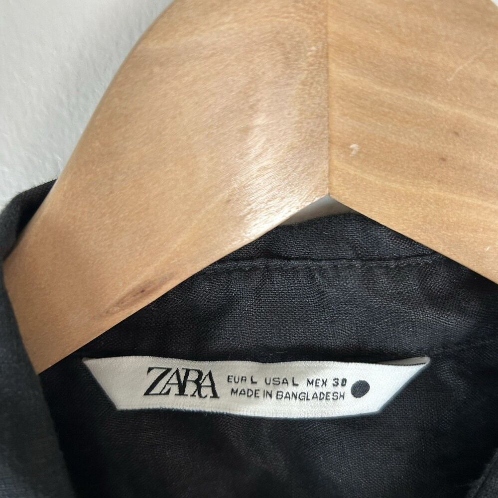 Zara Linen Button-Up Long Sleeve Shirt Women Casual Lightweight Top size L Black - Picture 2 of 5